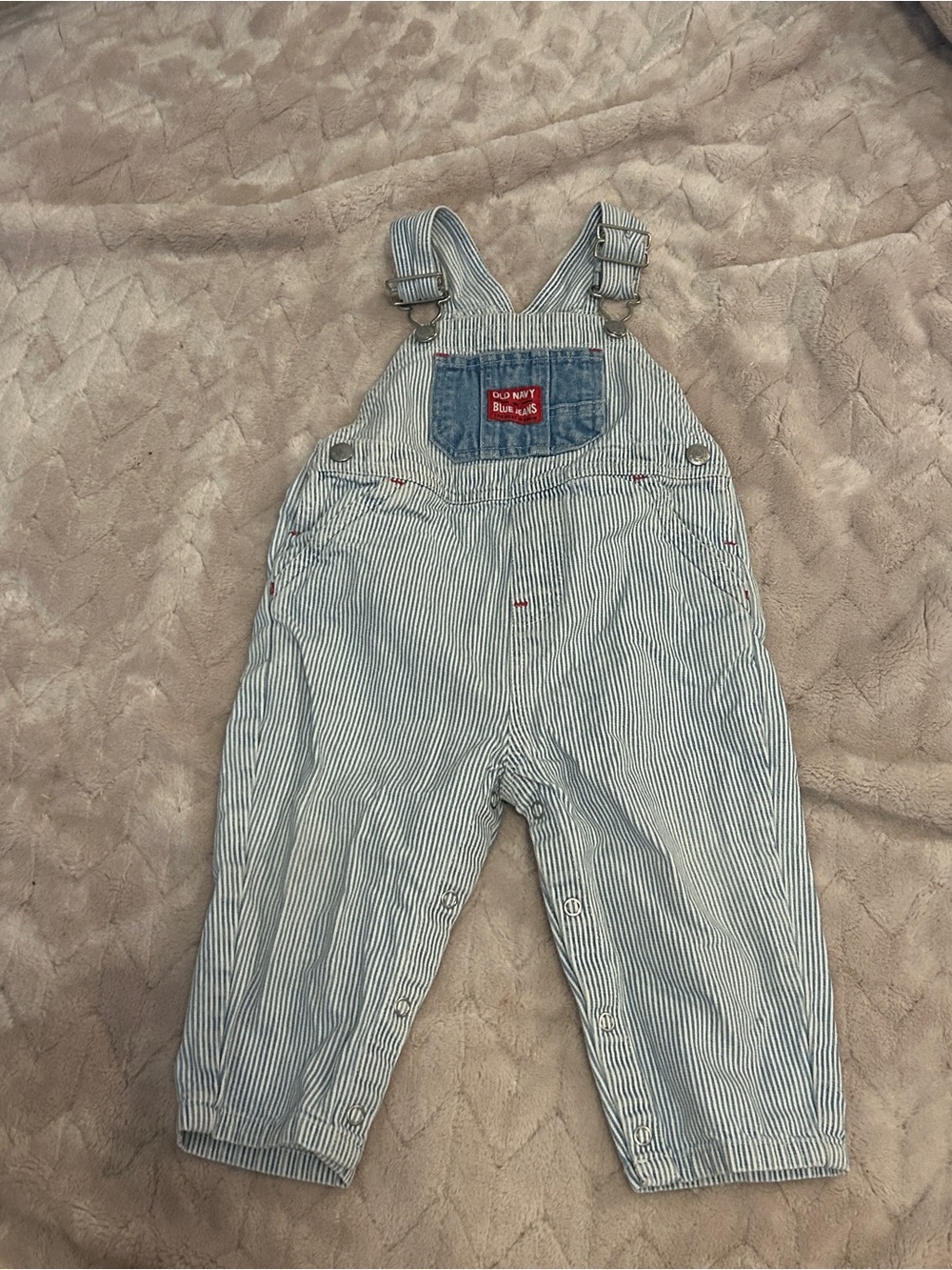 Old Navy Blue & White Pinstripe Kids Overalls with Pocket Patch